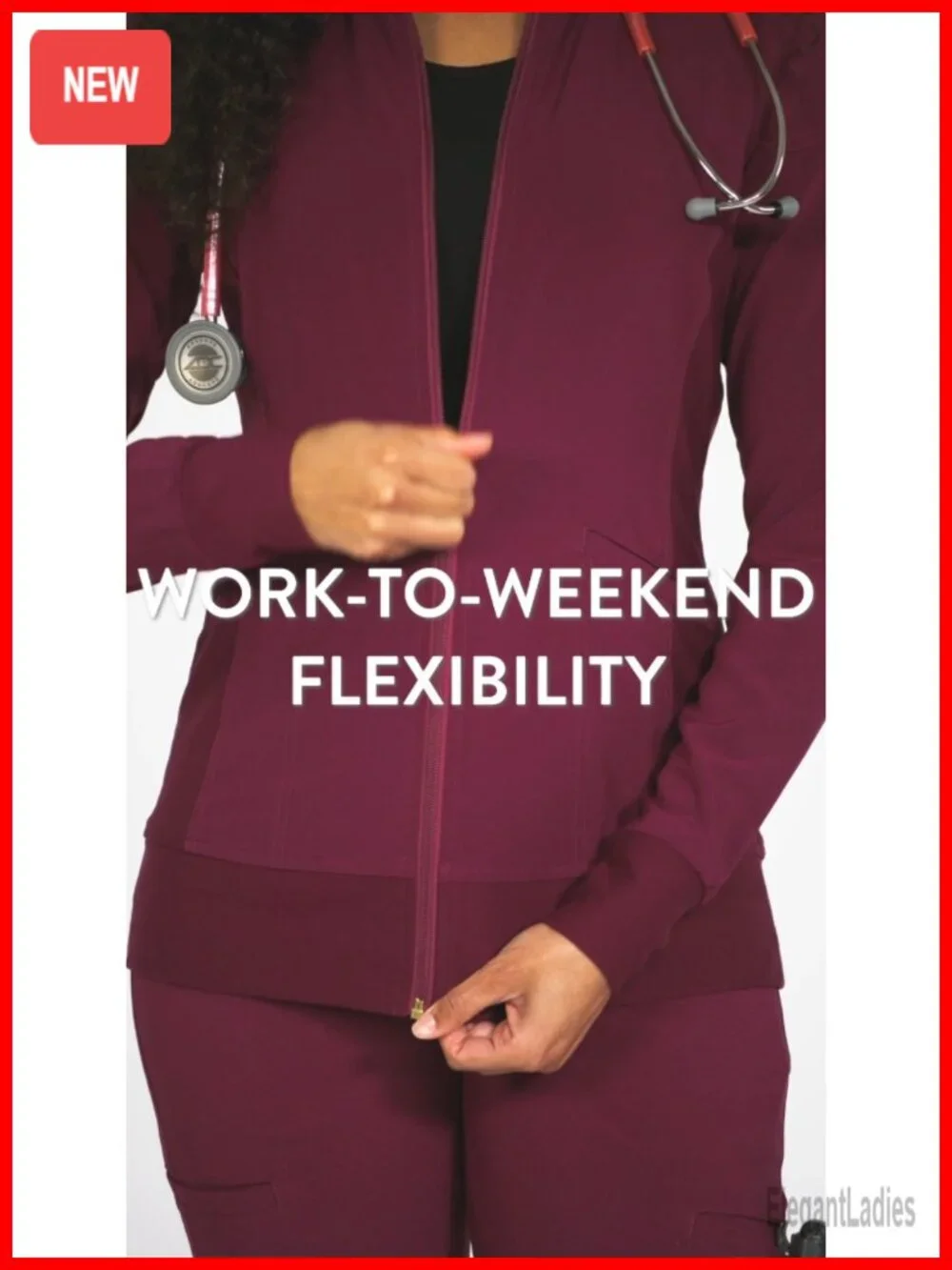 Women's Zip Front Scrub Jacket 4-Way Stretch Moisture Wicking Knit Panels